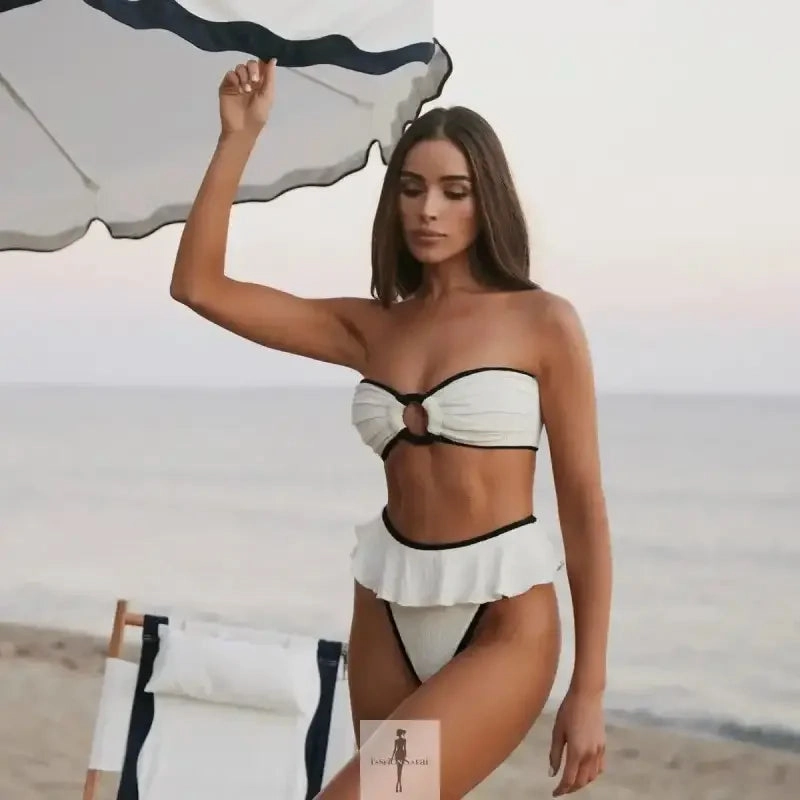 Island Paradise Strapless Top with High Waist Ruffle Bikini Set