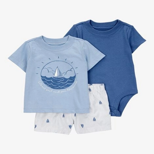 Baby Boy 3-Piece Sailboat Outfit Set - Blue 1S451110-420 Organic Cotton Blend