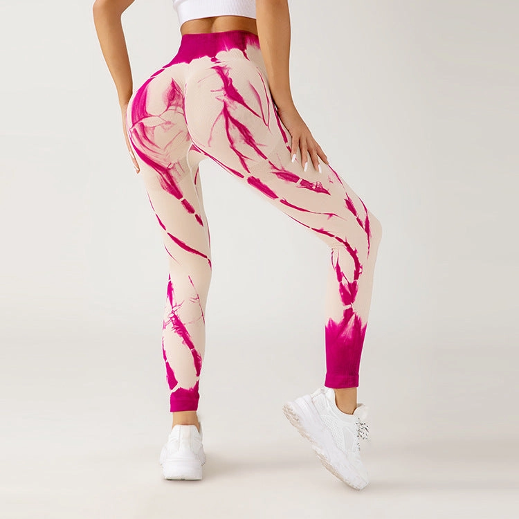NoiseReducingFabric Flexible Material Seamless Tie-dye Yoga Pants Fitness Running Workout Pants