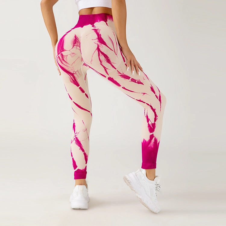 Reflective details Erasable Logo Patch Seamless Tie-dye Yoga Pants Fitness Running Workout Pants