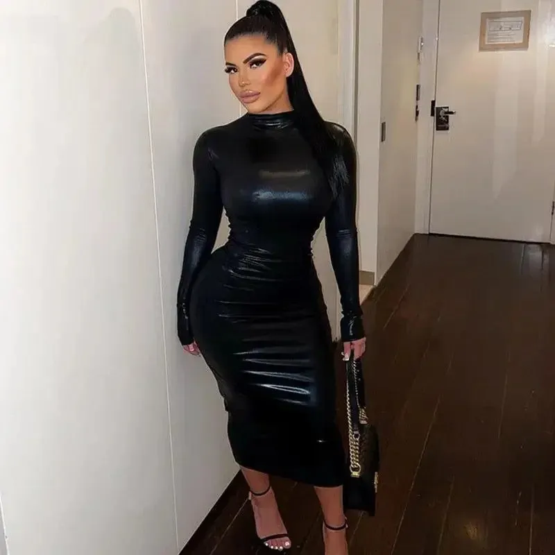 Comfortable Fashion Leather Midi Dress