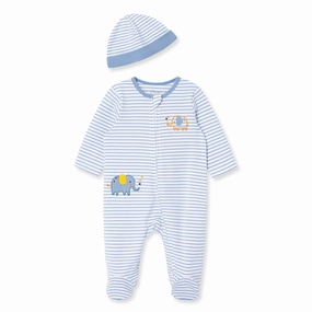Elephant Stripe Baby Boy Sleeper and Hat LBQ11916N Garment Dyed Finish