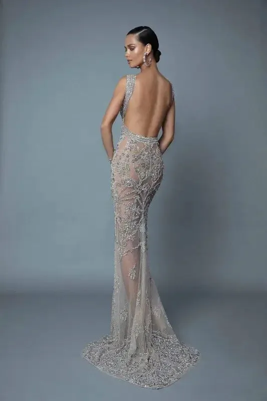 Sequins Open Back Prom Dress Light Fit Classic Mode