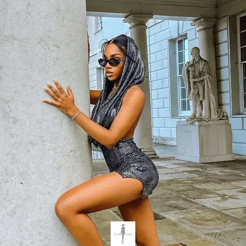 Sexy Sequin Hooded Backless Halter Dress Soft Blouse Adaptable Outfit