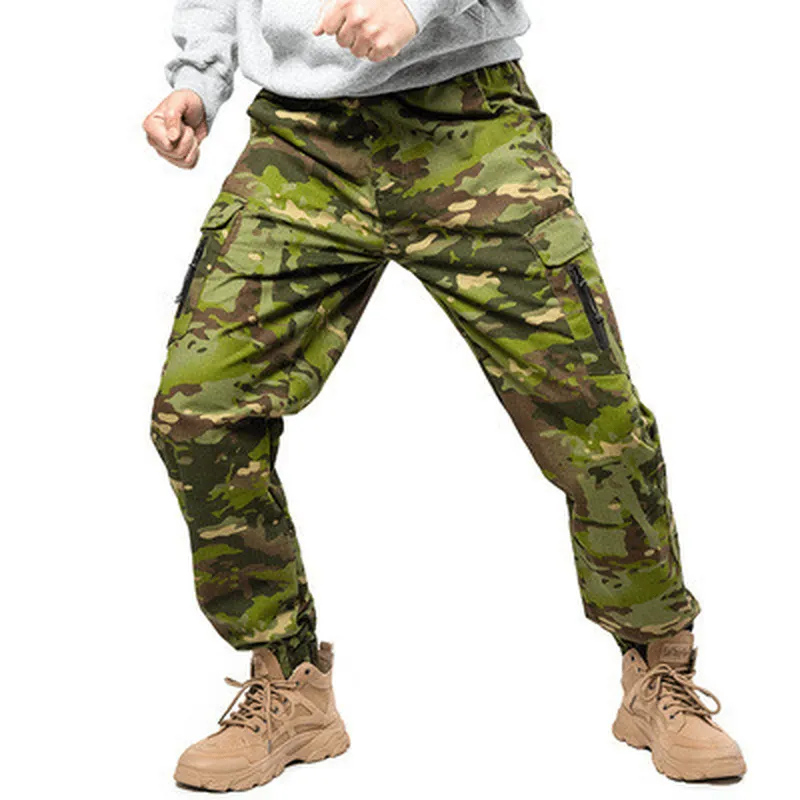 Camouflage Tactical Pants Lattice Fanshui 65 35 Plaid Tactical Pants Drawstring Feet Classic Fit