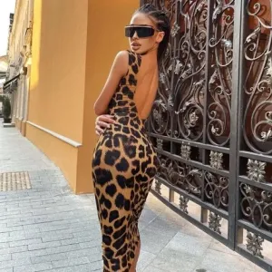 Leopard Backless Sheath Dress Fashionable Look Daily Wear