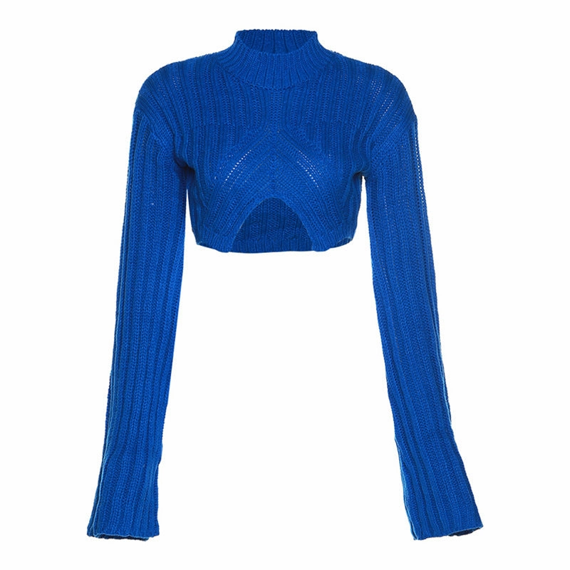 Slim Fit Design Short Open Navel Knit Sweater For Women