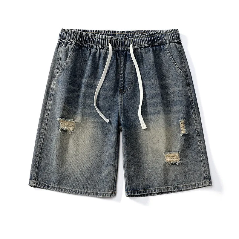 hypoallergenic DoubleStitchedSeams American Washed Make Old Ripped Denim Shorts Men