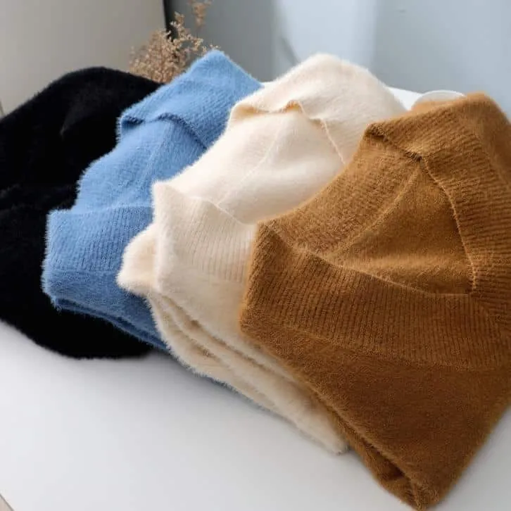 Simple V-Neck Thick Sweater Dress for Women Flexible Waist Formal Outfit