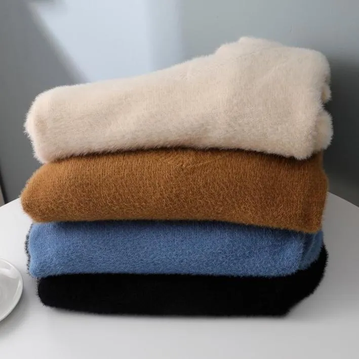 Perfect Look Minimalist Fit Simple V-Neck Thick Sweater Dress for Women