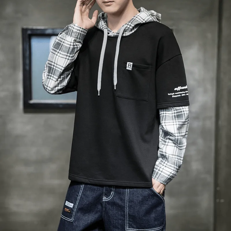 New Long-Sleeved Men'S Trendy Loose Bottoming Shirt Thin Sweater Lounge Wear Athletic Hoodie