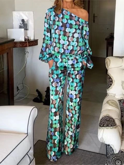 Stretch Classic Breathable Loose Women's Printed Pocket Long Sleeve Fashion Casual Temperament Elegant Loose Suit For Women