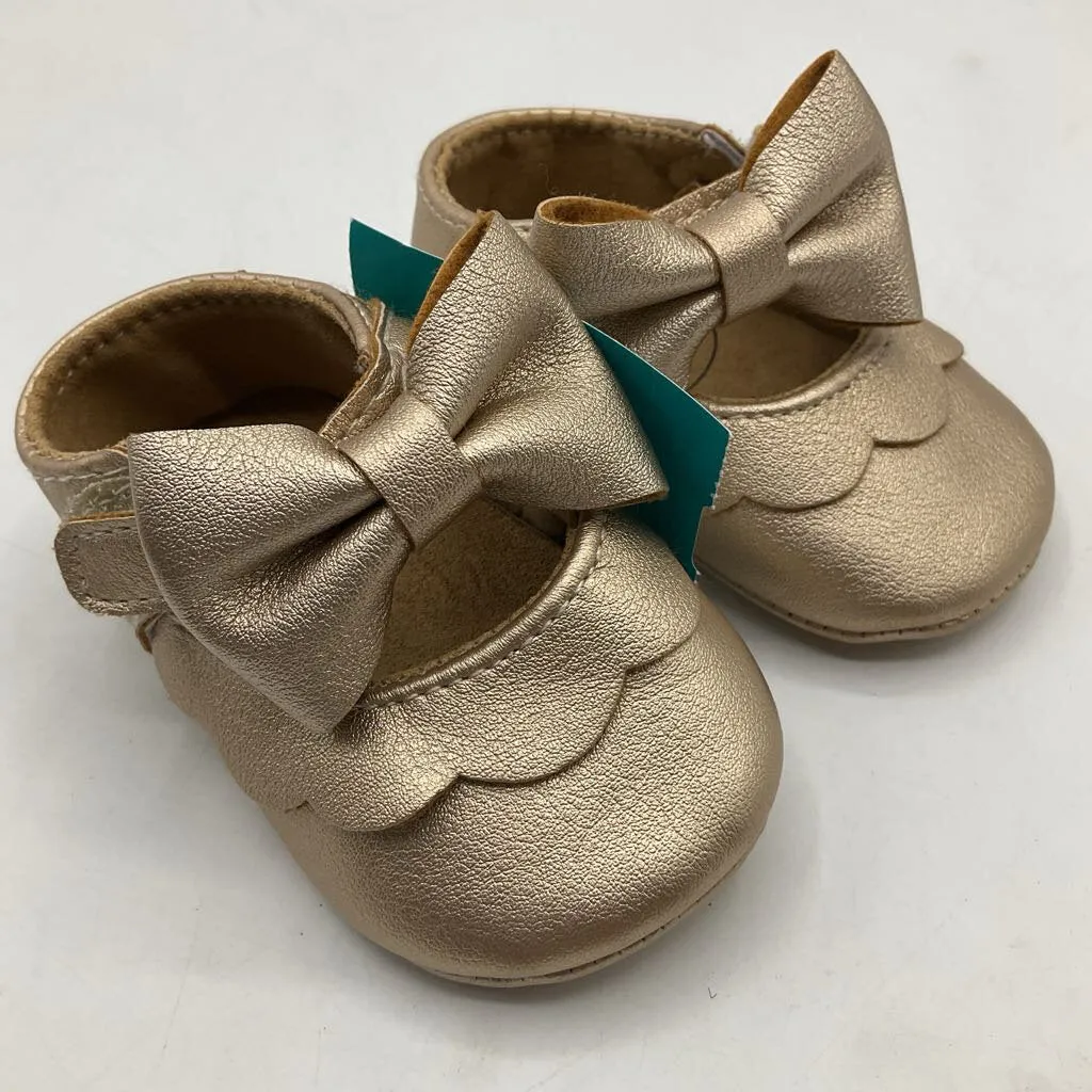 Size 0-3m: Myggpp Golden Shimmery Soft Sole Velcro Mary Janes Sturdy flexibility Ventilated