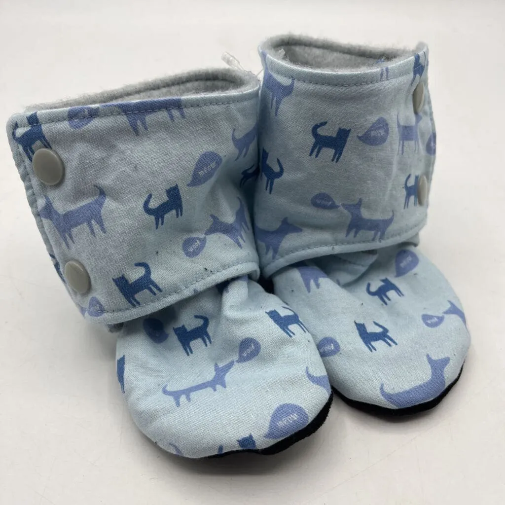 Impact Diffusion System Size 12-18m: Beaneroobaby Blue Cats & Dog Print Soft Leather Sole Booties-NEW