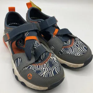 Unisex Friendly Design Rocker sole geometry Size 12: Merrell Blue/Grey/Orange Velcro Strap Shoes