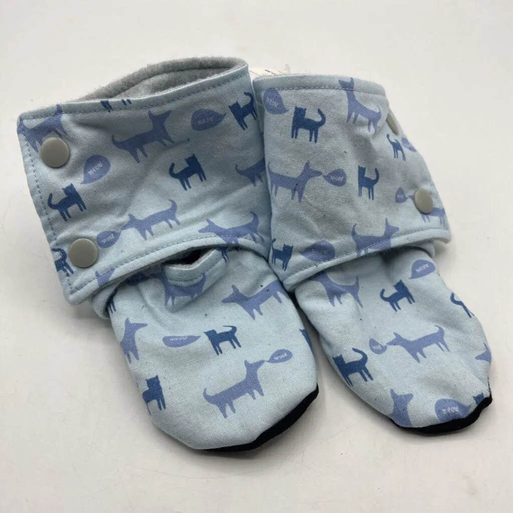 Size 18-24m: Beaneroobaby Blue Cats & Dogs Print Soft Leather Sole Booties-NEW students'