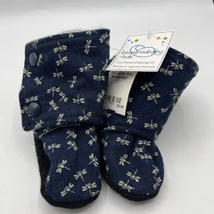 sophisticated adults' choices Size 18-24m: Beaneroobaby Dark Blue Dragon Fly Print Soft Leather Sole Booties-NEW