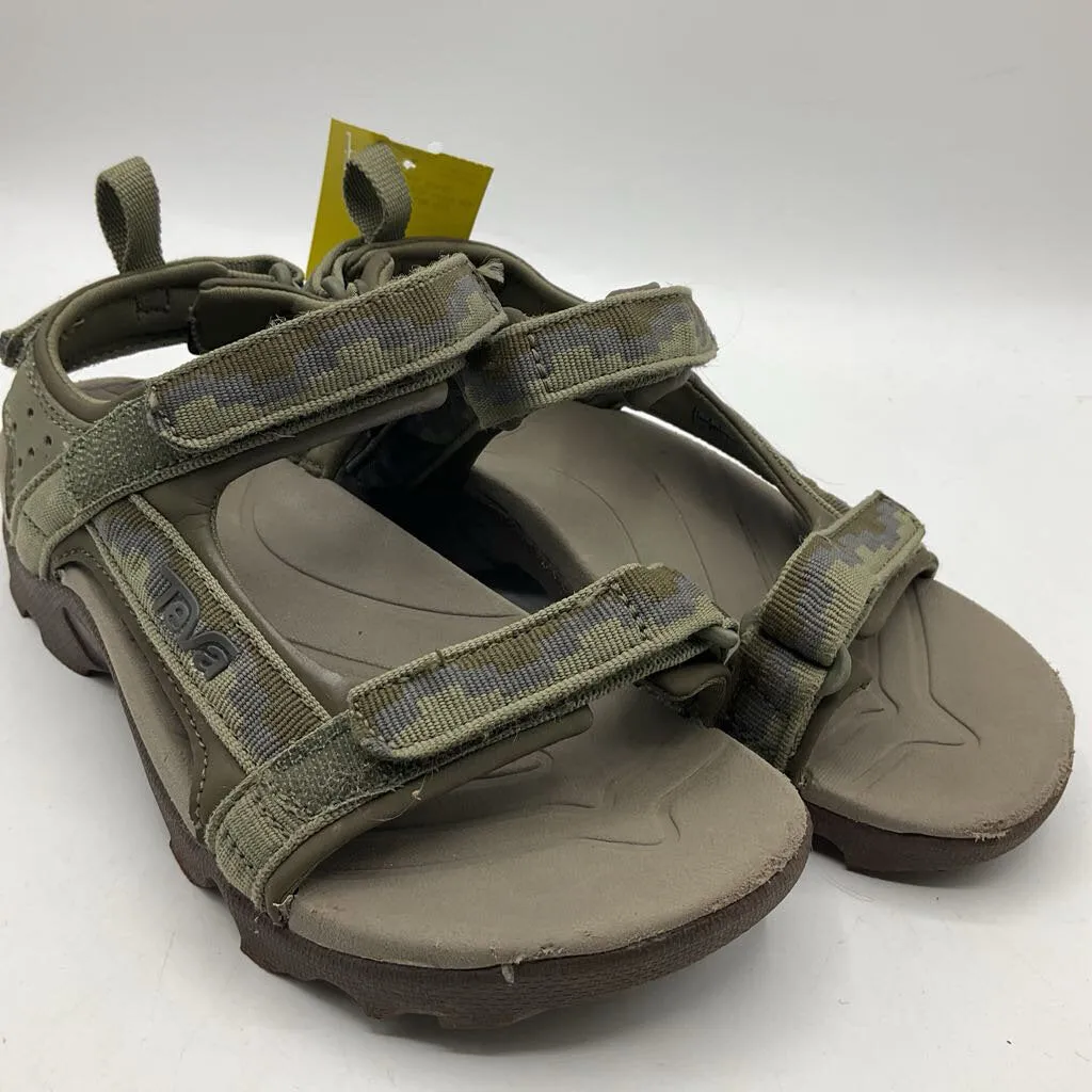 Size 1Y: Teva Green Camo Velcro Strap Sandals Smooth Movement Comfortable Soles