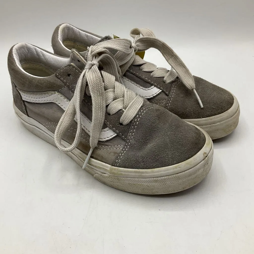 Size 1Y: Vans White/Grey Lace-Up Sneakers Clean Lines Zip Closure
