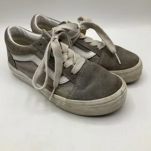 Size 1Y: Vans White/Grey Lace-Up Sneakers Clean Lines Zip Closure