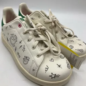 Tennis Size 3Y: Adidas Creme/Green "The World Needs Love" Lace-Up Sneakers- NEW W/Tag