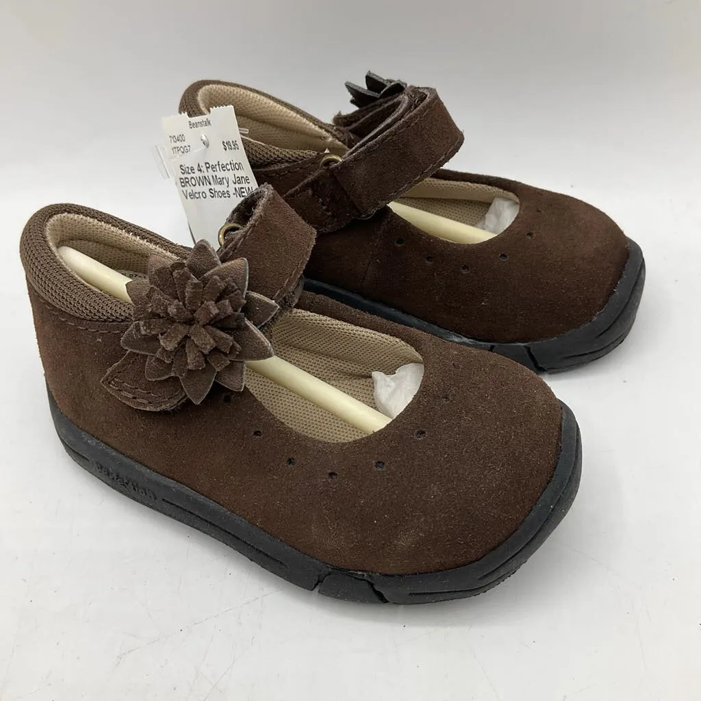 Size 4: Perfection BROWN Mary Jane Velcro Shoes -NEW Ultra Grip Pattern TrailRunning