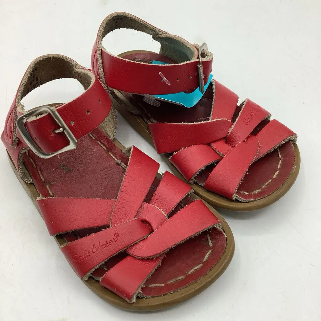 Faux Leather Comfort Cushion Size 4: Salt Water Red Buckle Strap Sandals