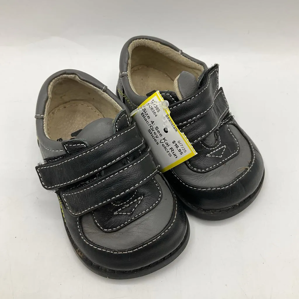 Rubber Tread Comfort Padded Size 4: See Kai Run Blac/Grey Velcro Shoes