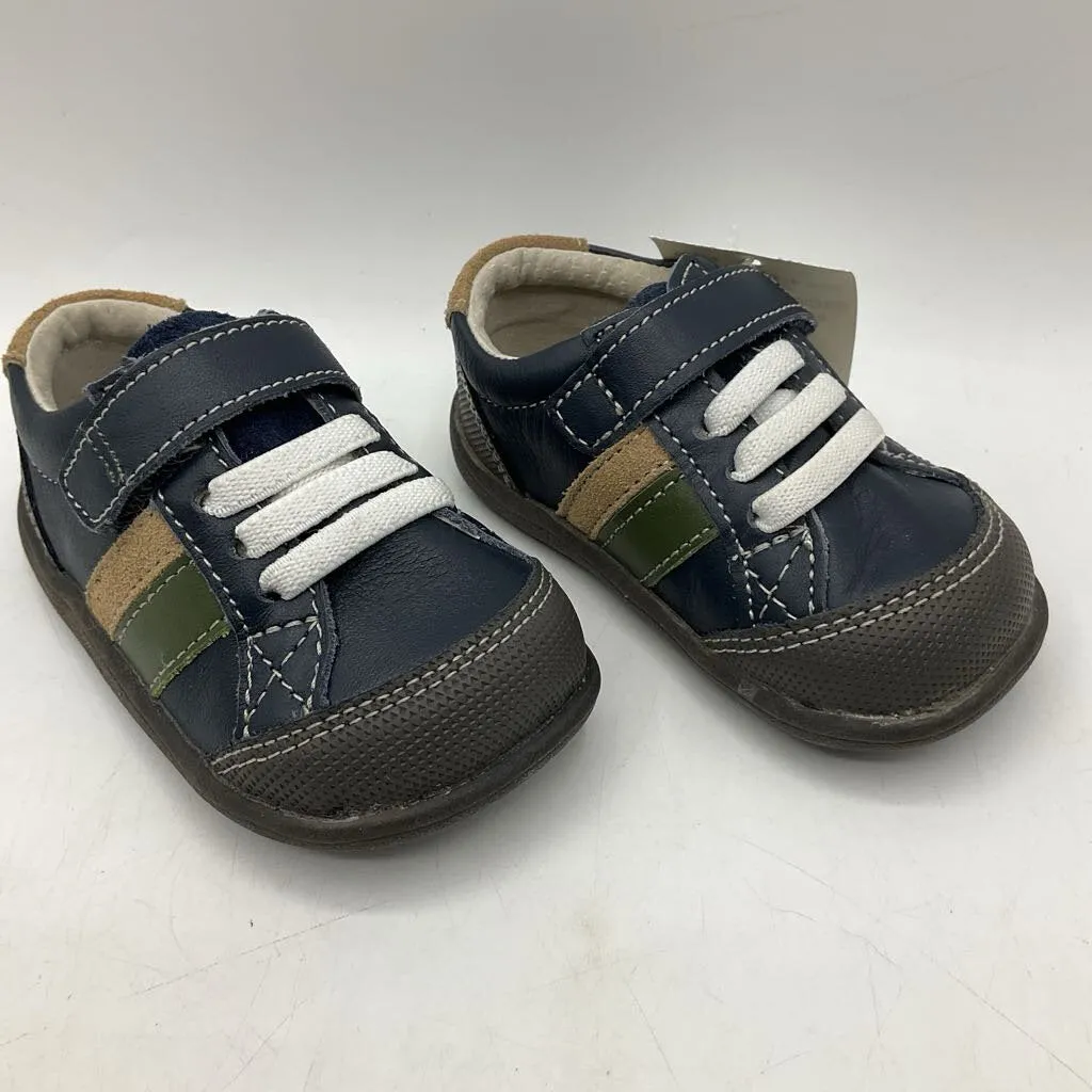 Size 4: See Kai Run Randal, BROWN/Blue/Orange Velcro Shoes NEW Casual Moves Breathable Upper Design