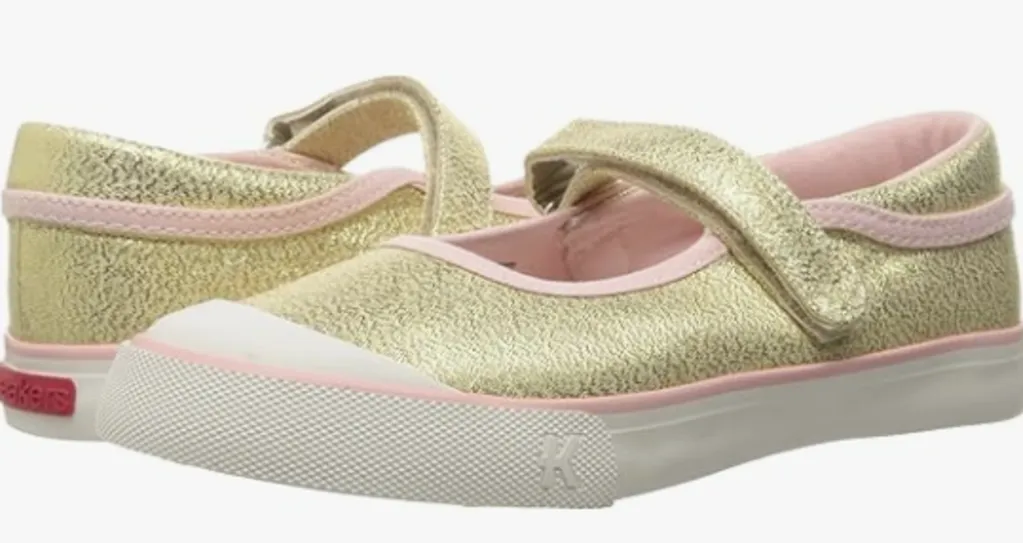 Size 5: See Kai Run Marie, GOLD Mary Jane Sneaker Shoes NEW On Demand Comfort Balanced Design