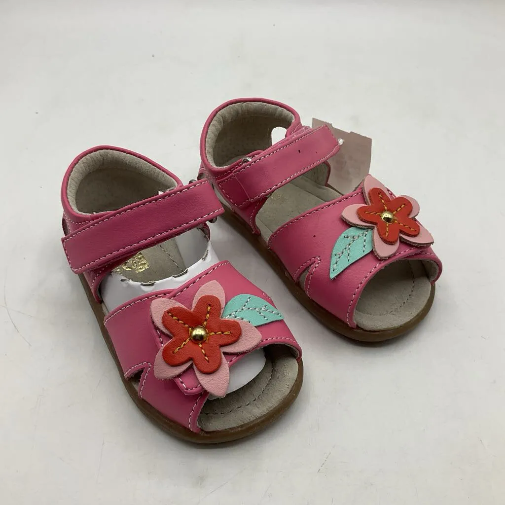 Size 5: See Kai Run Pink Teal Flower Open Toe Velcro Sandals NEW Comfortable Slip Sandals Elastic laces