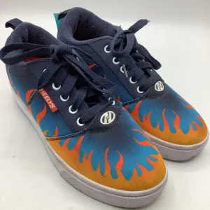 Size 5Y: Heelys Blue/Orange Flames Lace-Up Rolling Shoes Reinforced Eyestay