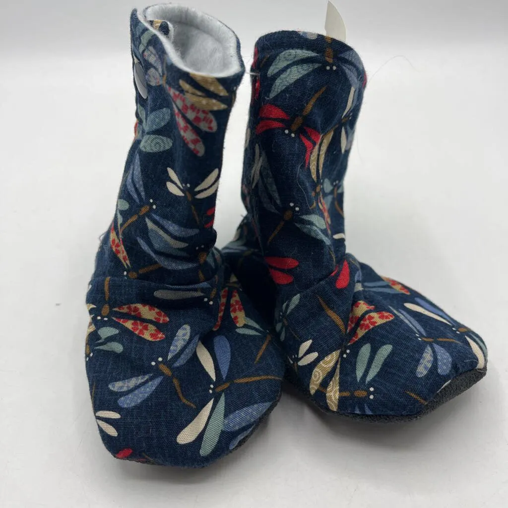 Size 6-12m: Beaneroobaby Blue Dragon Fly Print Soft Sole Booties-NEW pool users' water shoes dancing - specific features