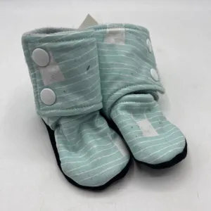 baseball players closure - type Size 6-9m: Beaneroobaby Blue/White Striped Soft Leather Sole Booties-NEW