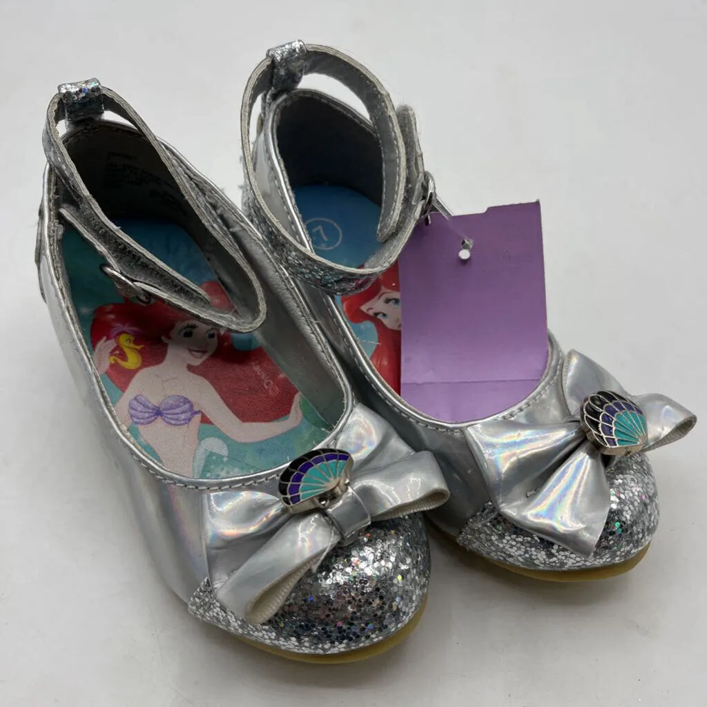 Dynamic Flex Zones Size 7: Disney Grey Shimmery Ariel Velcro Strap Princess Heels