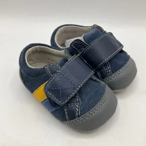 Size Sm (0-6m): See Kai Run Randall II/ Navy W/Yellow Velcro Baby Shoes NEW silhouette