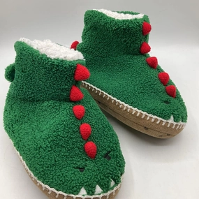 Size 13-1Y: Hanna Andersson Green Red Dinosaur Slippers Comfortable Footbed Odor Control Treatment