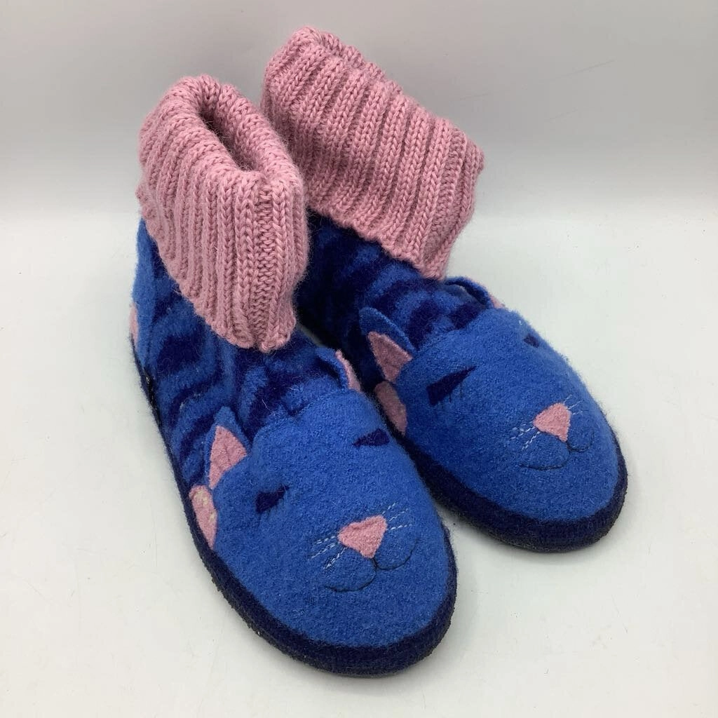 Size 3Y: Garnet Hill Blue/Pink Cat Wool Slippers All   Day Wear Fast Motion