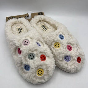 Sustainable Production Methods Peak Comfort Size 5-6Y: Deluxe White/ Multicolor Smiley Face Slippers NEW W/TAG