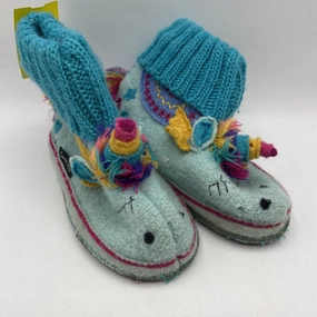 Size 9: Garnet Hill Blue Unicorn WOOL Slippers Comfortable Back Heat Dissipating