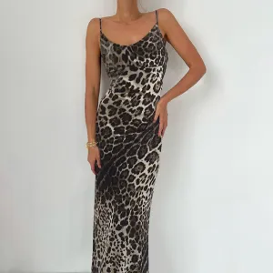 European And American Style Sexy Leopard Print Backless Lace Up Dress Sleek Texture