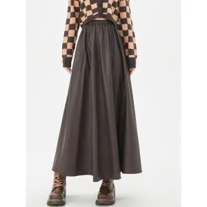 Summer Outfit Flowing Texture Autumn Winter Elegant A-Line Faux Leather Maxi Skirt