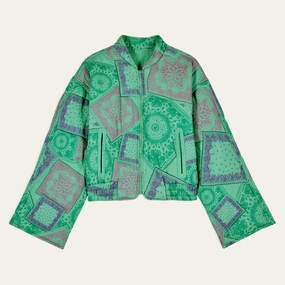 Eco Friendly Dyed Fabric Taped Neckline Round Neck Long Sleeve Printed Short Zipped Cotton-padded Jacket