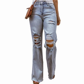 Comfortable Fit Design Ripped Hollow-out Wide-leg Cropped Pants For Women