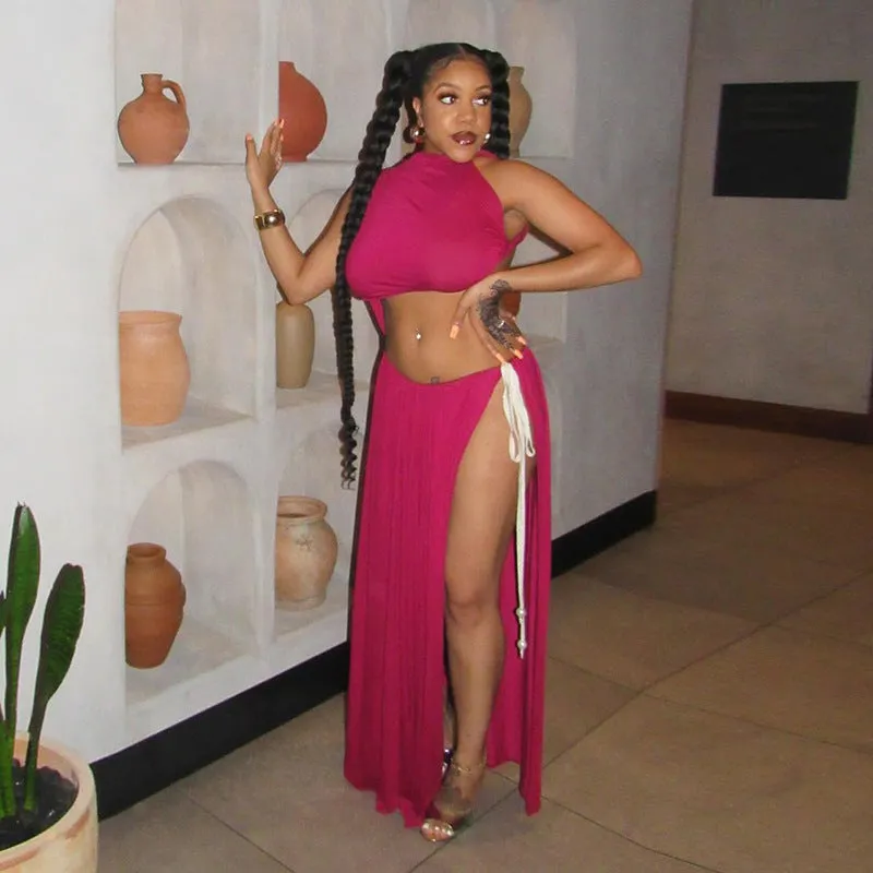 Relaxed Waistband Sleeveless Pullover Cropped Lace-up Dress