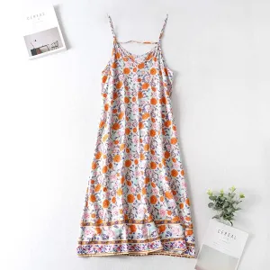 Sleeveless Women's Dress in Print Buckle-Detail