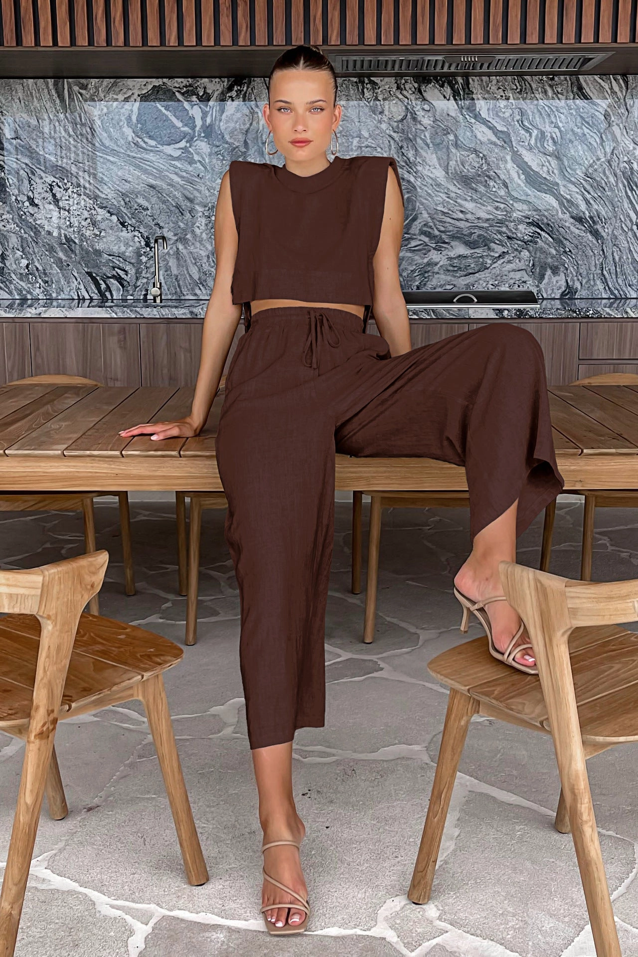 Modern Work Sleeveless Top And Trousers Fashion Cotton And Linen Suit Women's Clothing