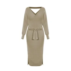 Elegant Simplicity Zip Ease Slim Double V-Neck Sweater Dress