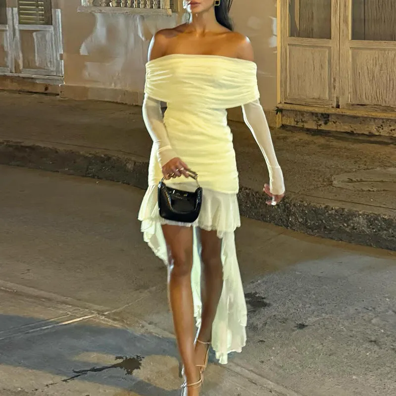 Slim-fit Pleated Off-shoulder Dress Women Perfect Comfort Wear Dressy Glow