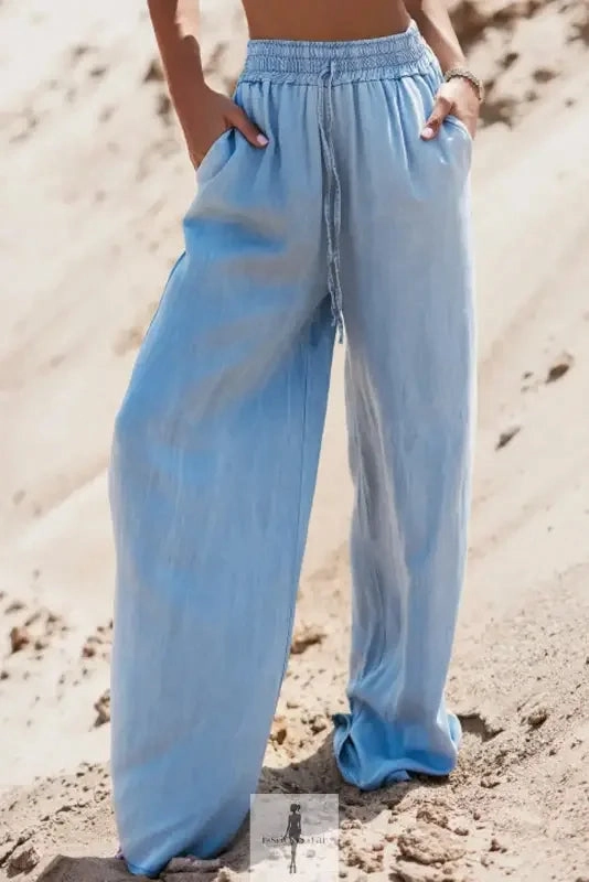 Flexible Layer Fit Sport Fit High Waist Wide Leg Denim Pants